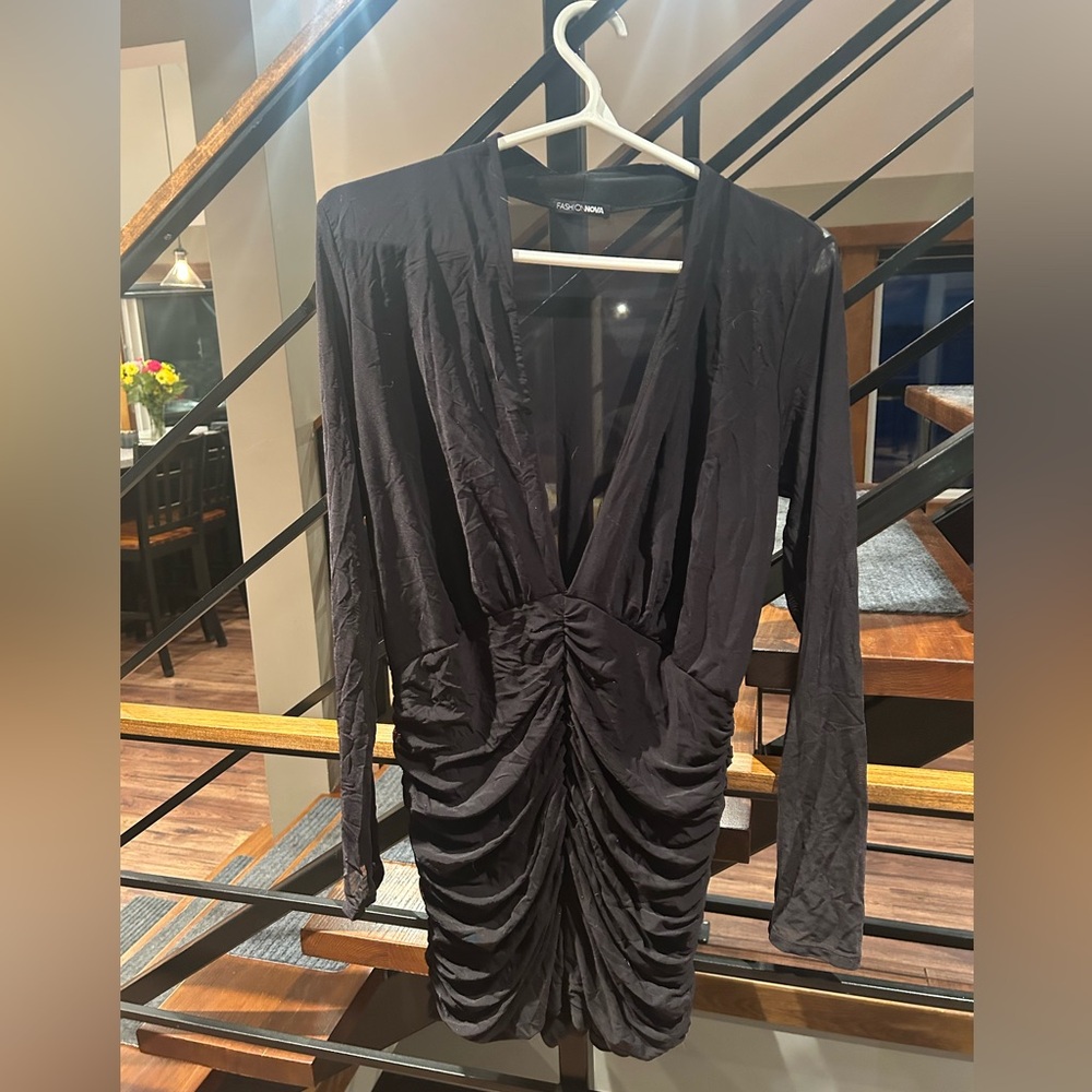 Fashion Nova Black Ruched Jumper Dress
